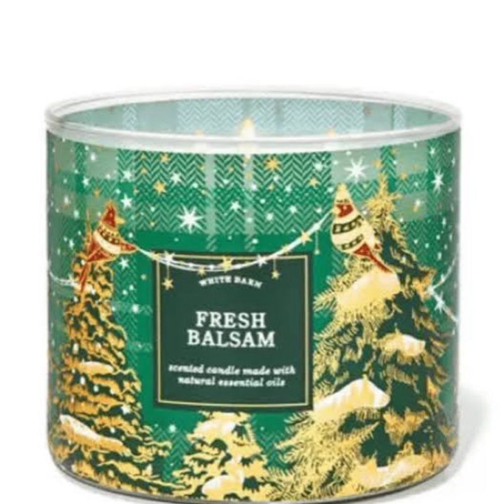 White Barn Fresh Balsam Three-Wick Candle - Green & Gold Holiday Jar